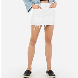 Mid Rise Distressed White Mini Jean Skirt